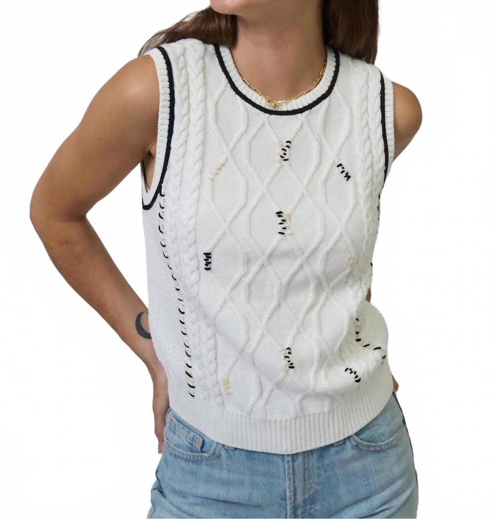NEW CENTRAL PARK WEST jaden embroidered cable shell tank top in ivory
